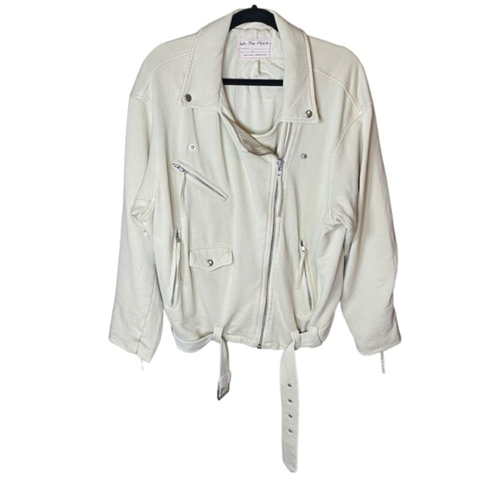 Free‎ People We The Free Cream Ivory Moto 100% Cotton Jacket Size Small